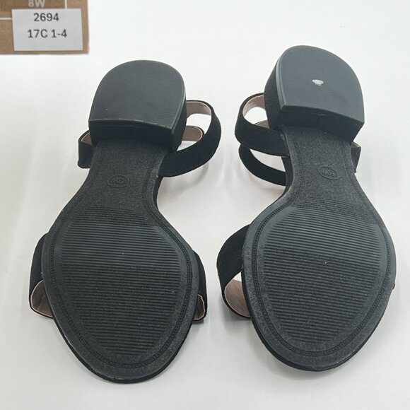 Black Strappy Low Heel Sandal Open Toe Ankle Strap Slingback Chunky Heel Shoes - Picture 6 of 6